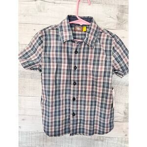 Rumi + Ryder Shirt Boys XS Blue Pink Plaid Collared Button Up Short Sleeve